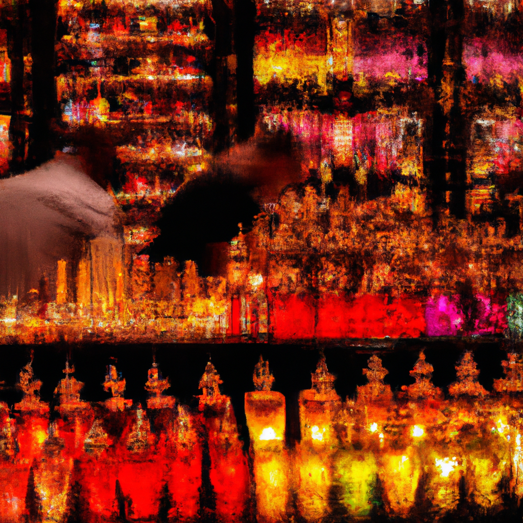 A luxurious bazaar scene with diverse people exploring an array of colorful, ornate bottles of exotic perfume oils under glowing lanterns, with scent trails visually represented by ethereal, shimmerin